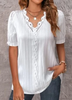 Plus Size White Lace Short Sleeve T Shirt