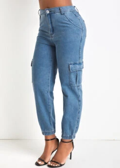 Zipper Fly Pocket Denim Blue Jogger Pants -Rosewe Promotion Store 329576 P 16807809921662