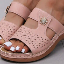 Dusty Pink Low Heel Open Toe Sliders -Rosewe Promotion Store 329618 P 1679132572775