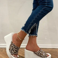 White Leopard Mid Heel Open Toe Sliders -Rosewe Promotion Store 329620 P 1679132612694