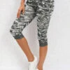 Camouflage Print Sage Green Drawastring Mid Waisted Leggings