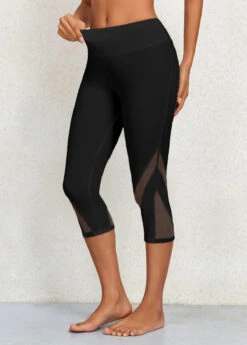 Mesh Black Elastic Waist Capri Leggings