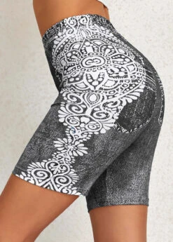 Tribal Print Dark Grey Elastic Waist Leggings -Rosewe Promotion Store 329747 P 16967560931802