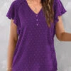 Purple V Neck Short Sleeve Button Blouse -Rosewe Promotion Store 329786 P 1680247450338