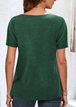 Green Round Neck Short Sleeve Button T Shirt 6 Green Round Neck Short Sleeve Button T Shirt -Rosewe Promotion Store 329788 P 1679397295284