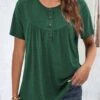 Green Round Neck Short Sleeve Button T Shirt -Rosewe Promotion Store 329788 P 1679397295468