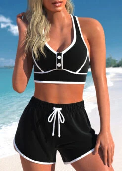 Plus Size High Waisted Black Criss Cross Bikini Set