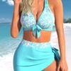 High Waisted Patchwork Cyan Bikini Set -Rosewe Promotion Store 329799 P 1681979770571