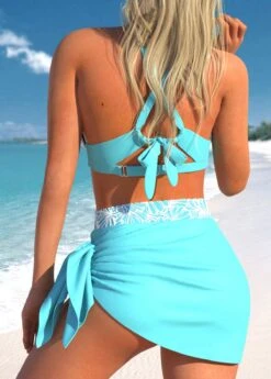 High Waisted Patchwork Cyan Bikini Set -Rosewe Promotion Store 329799 P 1681979771086