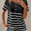 Plus Size Black Button Striped T Shirt -Rosewe Promotion Store 329809 P 1679387224927