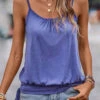 Scoop Neck Ruched Dark Blue Strappy Camisole Top -Rosewe Promotion Store 329817 P 16831813819902