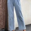 Light Blue Drawastring Pocket High Waisted Pants -Rosewe Promotion Store 329823 P 16818070483250