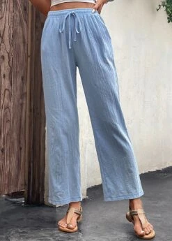 Light Blue Drawastring Pocket High Waisted Pants