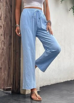 Light Blue Drawastring Pocket High Waisted Pants -Rosewe Promotion Store 329823 P 16818070485863