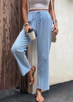 Light Blue Drawastring Pocket High Waisted Pants -Rosewe Promotion Store 329823 P 16818070488764