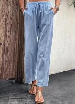Light Blue Drawastring Pocket High Waisted Pants -Rosewe Promotion Store 329823 P 16818070489552
