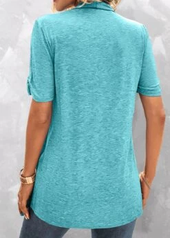 Leopard Fake 2in1 Turquoise V Neck T Shirt -Rosewe Promotion Store 329870 P 1680502128687