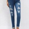 Button Fly Pocket Navy Jogger Mid Waisted Jeans -Rosewe Promotion Store 329998 P 16817132316050
