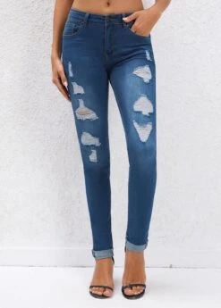 Button Fly Pocket Navy Jogger Mid Waisted Jeans