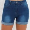 Button Fly Pocket Navy Regular Mid Waisted Shorts -Rosewe Promotion Store 329999 P 16817133176740