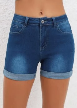 Button Fly Pocket Navy Regular Mid Waisted Shorts