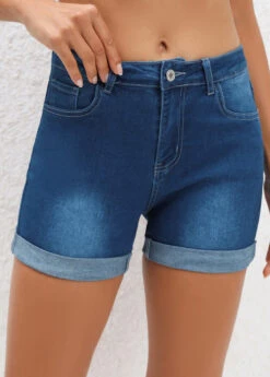 Button Fly Pocket Navy Regular Mid Waisted Shorts -Rosewe Promotion Store 329999 P 16817133177364