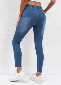 Drawastring Pocket Dark Blue Skinny Mid Waisted Jeans -Rosewe Promotion Store 330002 P 16817133727841