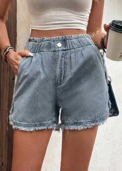 Blue Button Fly High Waisted Pocket Denim Shorts 13 Blue Button Fly High Waisted Pocket Denim Shorts -Rosewe Promotion Store 330003 P 16824776100925
