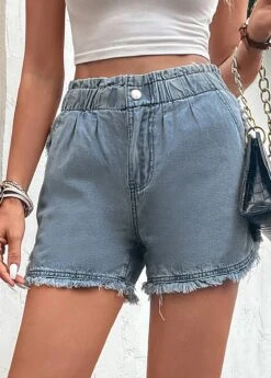 Blue Button Fly High Waisted Pocket Denim Shorts 12 Blue Button Fly High Waisted Pocket Denim Shorts -Rosewe Promotion Store 330003 P 16824776108104