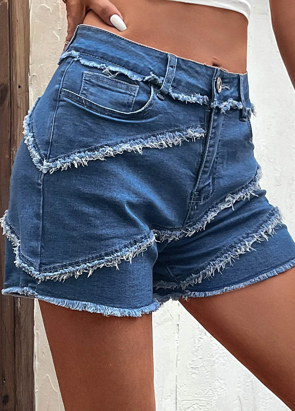 Pocket Zipper Button Fly Denim Shorts 5 Pocket Zipper Button Fly Denim Shorts - Image 3