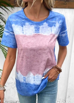 Short Sleeve Sky Blue Round Neck T Shirt