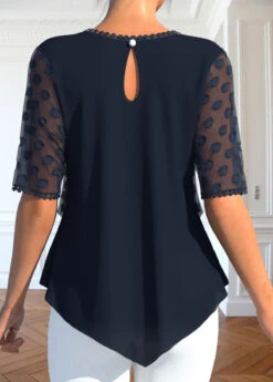 Plus Size Navy Layered Short Sleeve Blouse -Rosewe Promotion Store 330018 P 1680777029264