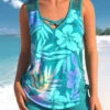 High Waisted Tropical Plants Print Lace Tankini Set -Rosewe Promotion Store 330068 P 1681355442353