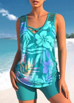 High Waisted Tropical Plants Print Lace Tankini Set -Rosewe Promotion Store 330068 P 1681355443817