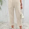 Pocket Elastic Waist High Waisted Beige Pants -Rosewe Promotion Store 330086 P 16839802552190