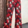 Leaf Print Lightweight Red Elastic Waist Pants -Rosewe Promotion Store 330088 P 16818067619540