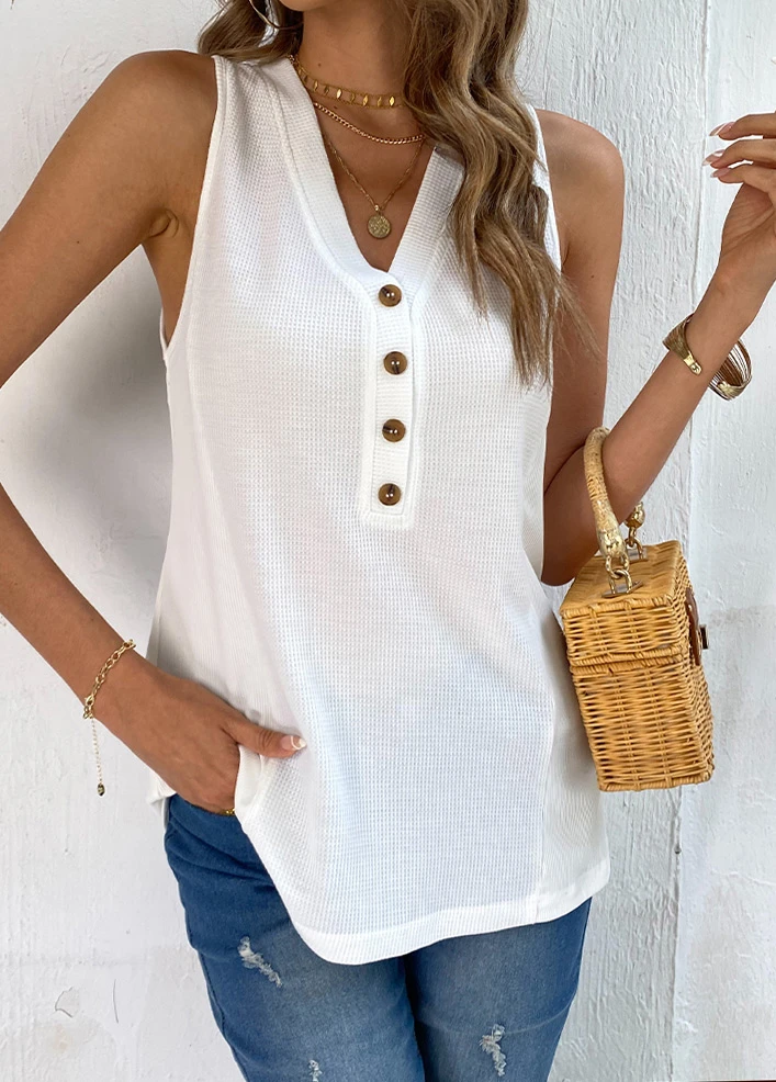 White V Neck Button Tank Top 3 White V Neck Button Tank Top