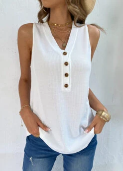 White V Neck Button Tank Top 10 White V Neck Button Tank Top -Rosewe Promotion Store 330092 P 1679638059186