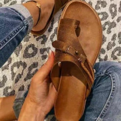 Toe Post Dark Coffee Falt Flip Slippers