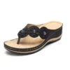 Floral Design Black Toe Post Low Heel Flip Flops 2 Floral Design Black Toe Post Low Heel Flip Flops -Rosewe Promotion Store 330121 P 1679622164672