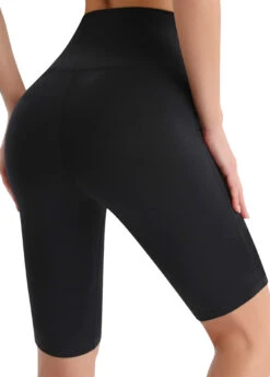 Black Elastic Waist High Waisted Short Leggings -Rosewe Promotion Store 330126 P 1679642002897