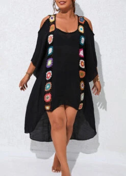 Black Patchwork Plus Size Weave Cover Up -Rosewe Promotion Store 330143 P 16805051750053