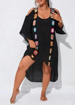 Black Patchwork Plus Size Weave Cover Up -Rosewe Promotion Store 330143 P 16805051751734