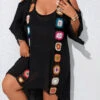 Black Patchwork Plus Size Weave Cover Up 2 Black Patchwork Plus Size Weave Cover Up -Rosewe Promotion Store 330143 P 16805051756130