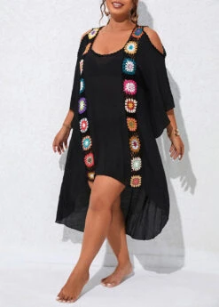 Black Patchwork Plus Size Weave Cover Up -Rosewe Promotion Store 330143 P 16805051758022