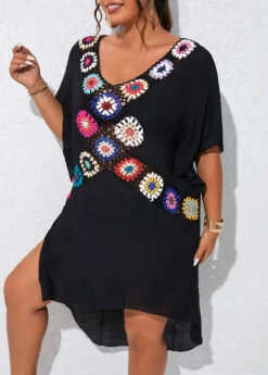 Black Plus Size Patchwork Cover Up