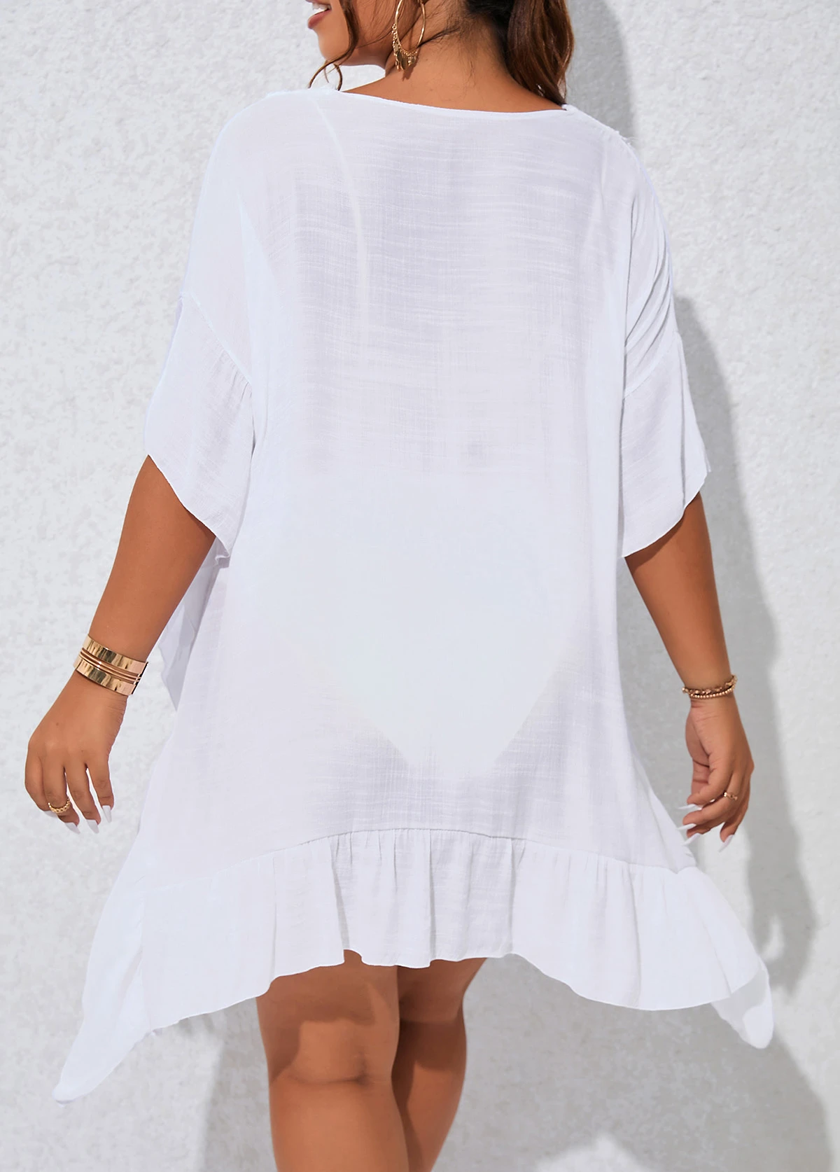 Patchwork White Plus Size Tassel Cover Up 4 Patchwork White Plus Size Tassel Cover Up - Image 2