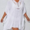Patchwork White Plus Size Tassel Cover Up -Rosewe Promotion Store 330150 P 16805050643460