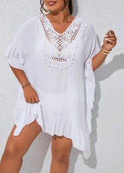 Patchwork White Plus Size Tassel Cover Up 11 Patchwork White Plus Size Tassel Cover Up -Rosewe Promotion Store 330150 P 16805050648774