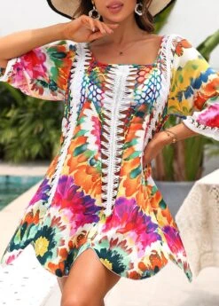 Tie Dye Print Patchwork Multi Color Cover Up